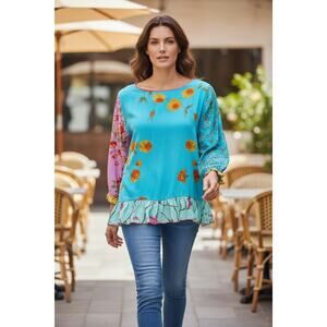 Nothing Matches Artsy Floral Boxy Top Blouse Size 2 Medium Large